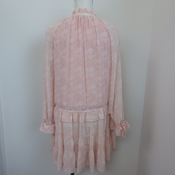 Rebecca Minkoff Dress Dyan Drop Waist Pink White Floral Ruffles Womens X Small - Picture 10 of 15